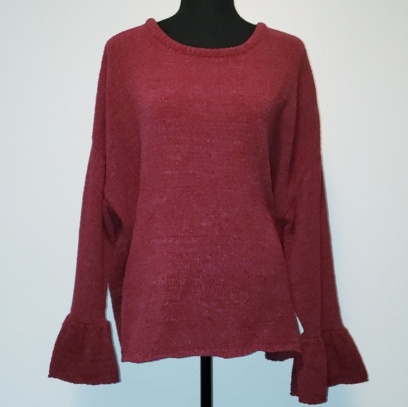 Burgundy Red Boho Sweater w/ Bell Sleeves